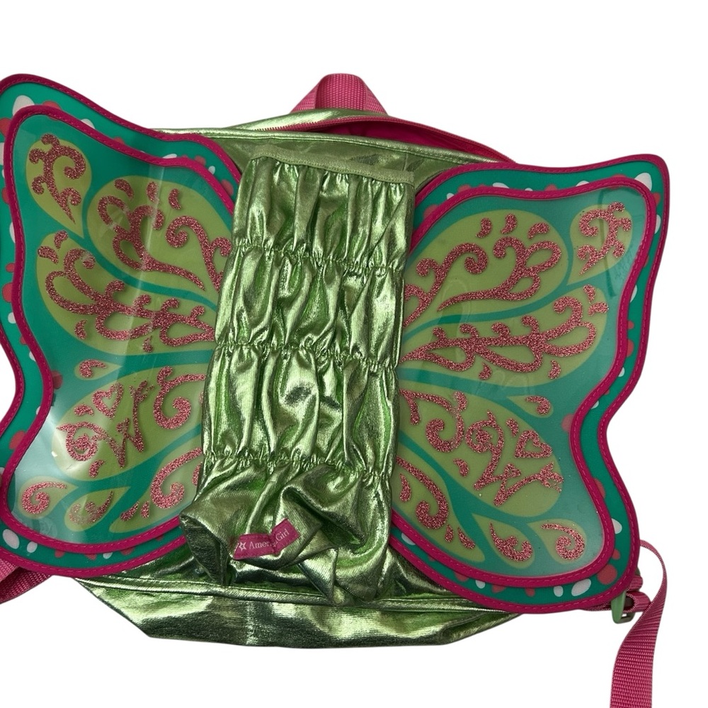 American Girl Butterfly Fairy Backpack Adjustable Metallic Green Doll Carrier